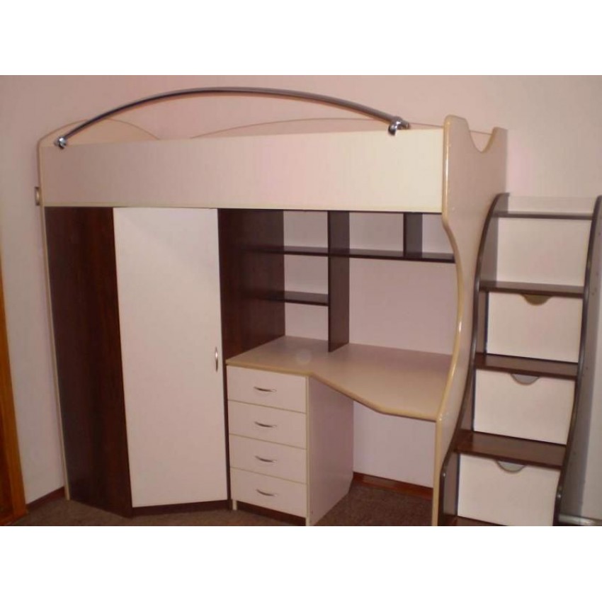 Детская кровать чердак Тошка со шкафом и рабочей зоной
